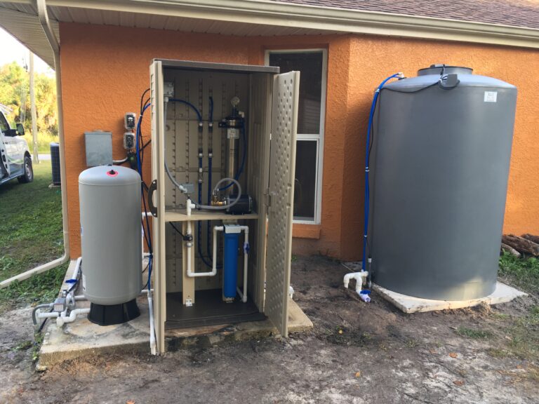 Water treatment shed outside house